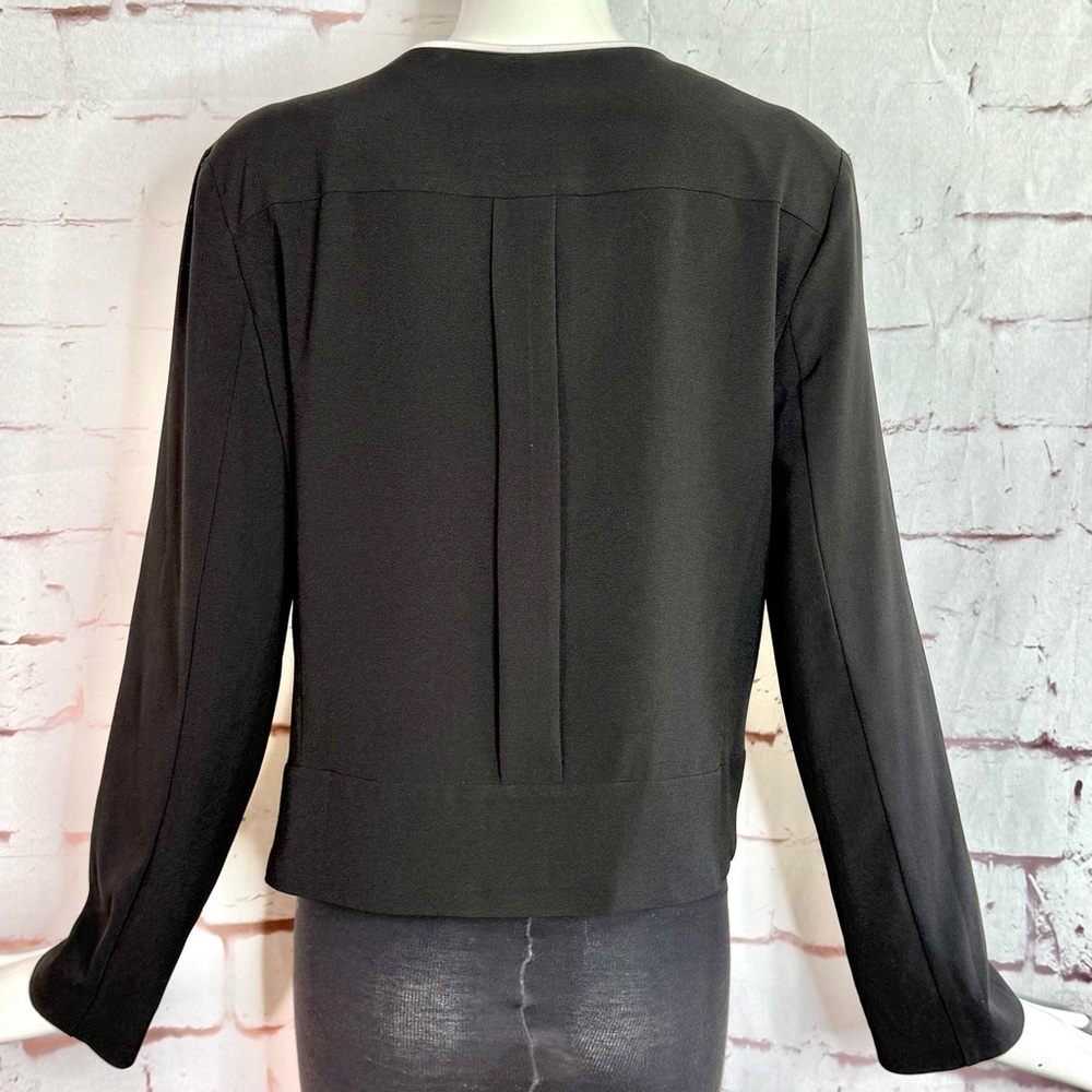 NY COLLECTION PETITE PL Black with White Piping Lightweight Open Front Blazer - Picture 13 of 15
